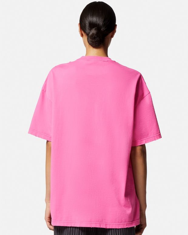 esso Versace donne maglietta con logo invecchiato rosa JT08Z152 vestiario