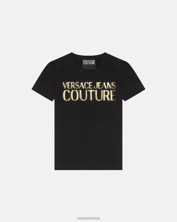 esso Versace donne maglietta con logo oro nero JT08Z2233 vestiario