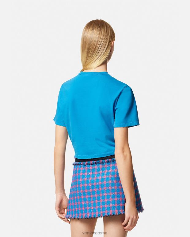 esso Versace donne maglietta con logo spilla da balia blu JT08Z140 vestiario
