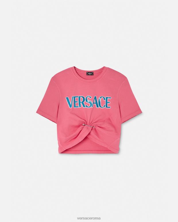 esso Versace donne maglietta con logo spilla da balia rosa JT08Z139 vestiario