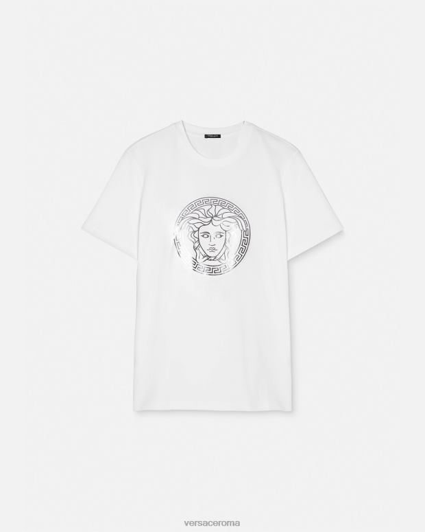 esso Versace donne maglietta con medusa bianco e argento JT08Z128 vestiario