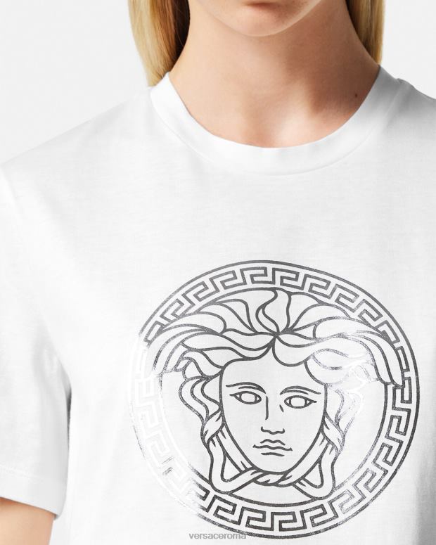 esso Versace donne maglietta con medusa bianco e argento JT08Z128 vestiario
