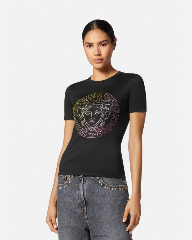 esso Versace donne maglietta con medusa di cristallo nero JT08Z141 vestiario