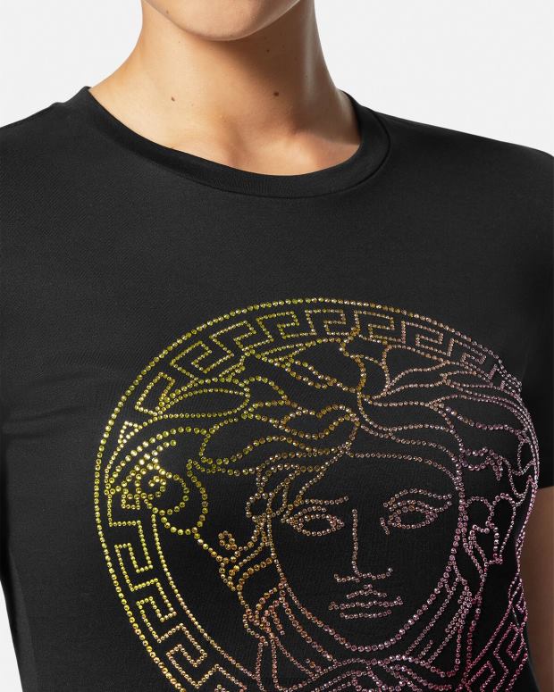 esso Versace donne maglietta con medusa di cristallo nero JT08Z141 vestiario