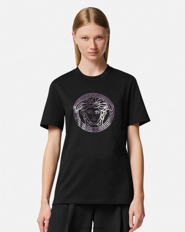 esso Versace donne maglietta con medusa nero e rosa JT08Z127 vestiario