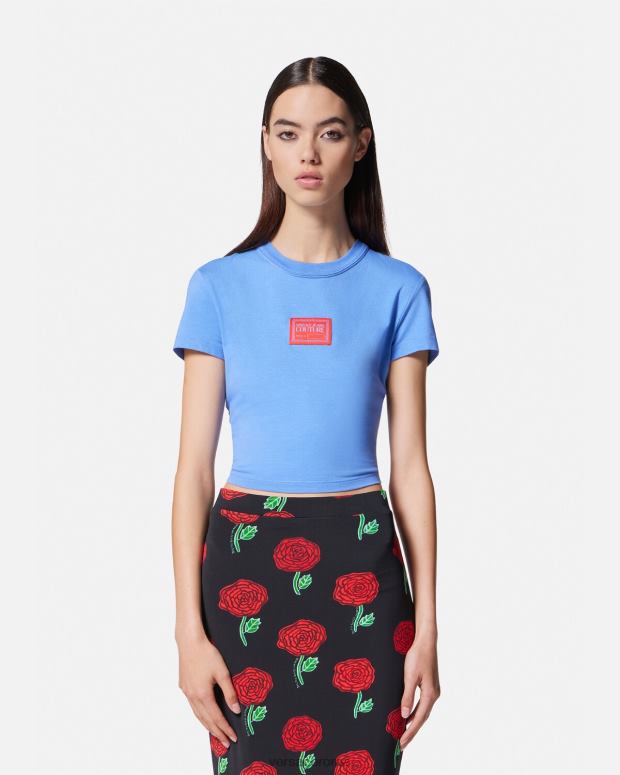esso Versace donne maglietta corta con numero di pezzo azzurro JT08Z2228 vestiario