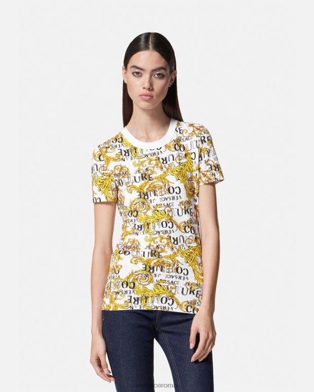 esso Versace donne maglietta couture con logo oro e bianco JT08Z2223 vestiario