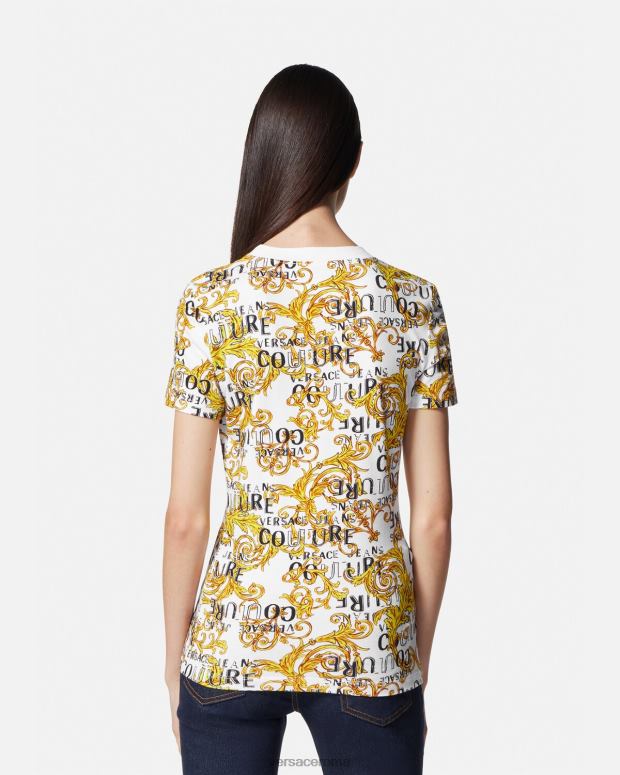 esso Versace donne maglietta couture con logo oro e bianco JT08Z2223 vestiario