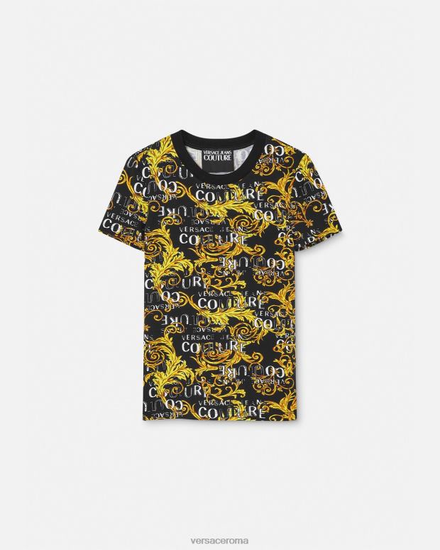 esso Versace donne maglietta couture con logo oro nero JT08Z2222 vestiario