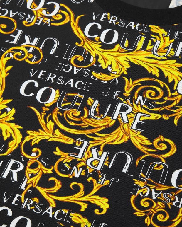 esso Versace donne maglietta couture con logo oro nero JT08Z2222 vestiario
