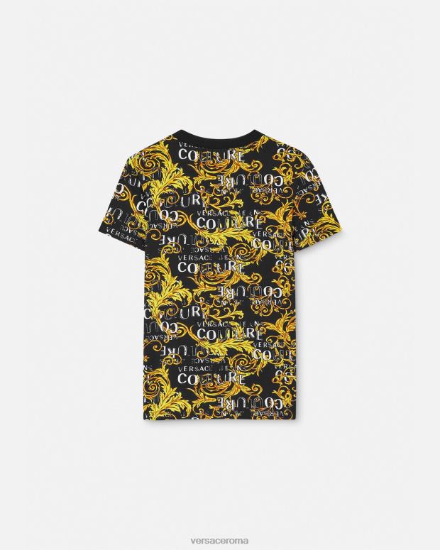 esso Versace donne maglietta couture con logo oro nero JT08Z2222 vestiario