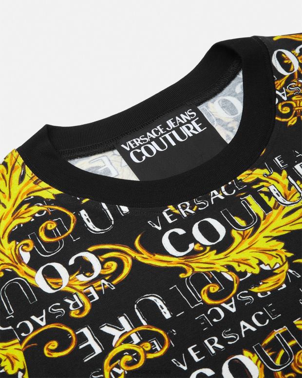 esso Versace donne maglietta couture con logo oro nero JT08Z2222 vestiario