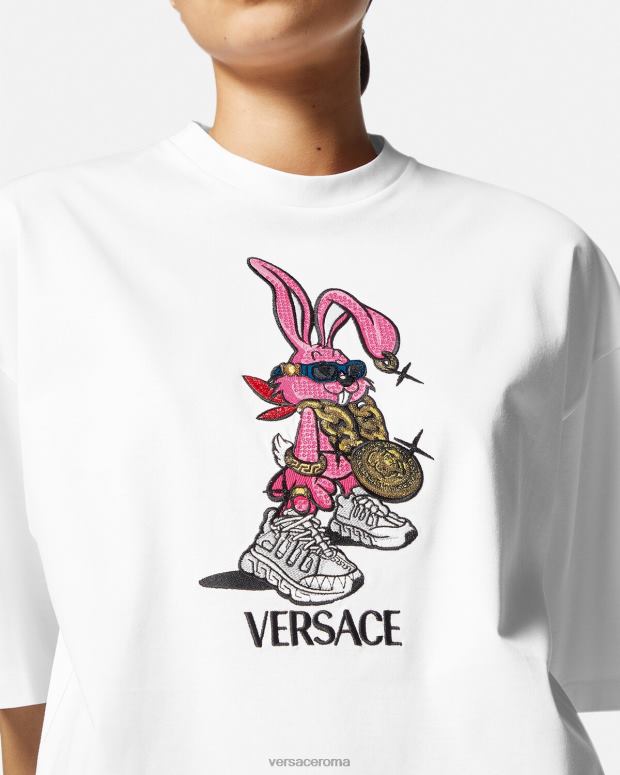 esso Versace donne maglietta del coniglio del festival di primavera bianco JT08Z148 vestiario