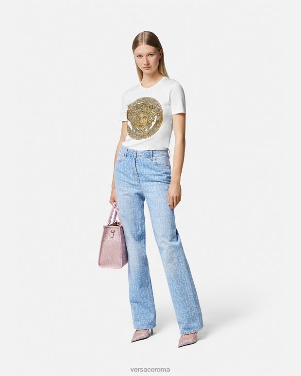esso Versace donne maglietta la medusa di cristallo oro bianco JT08Z133 vestiario