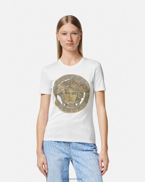 esso Versace donne maglietta la medusa di cristallo oro bianco JT08Z133 vestiario