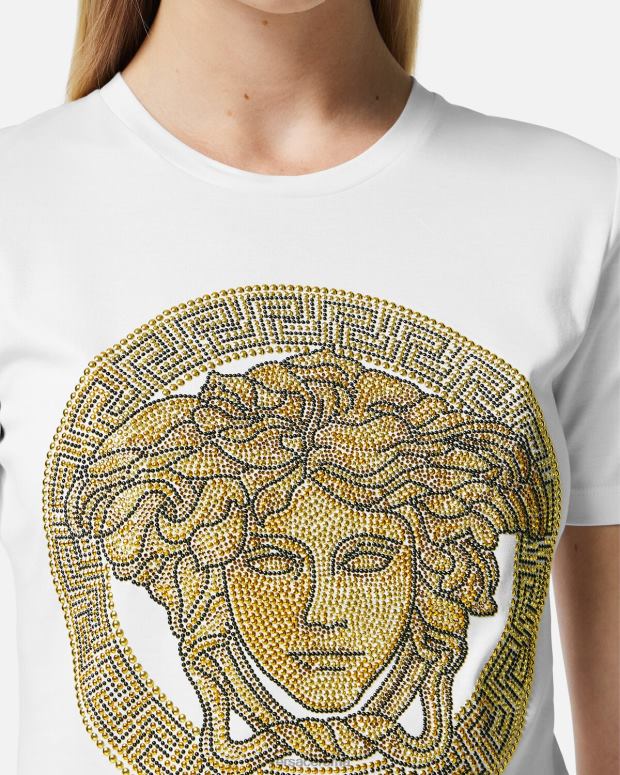 esso Versace donne maglietta la medusa di cristallo oro bianco JT08Z133 vestiario