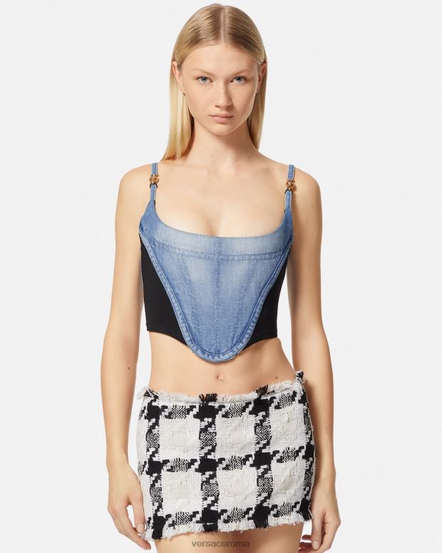 esso Versace donne parte superiore del corsetto in denim azzurro JT08Z228 vestiario