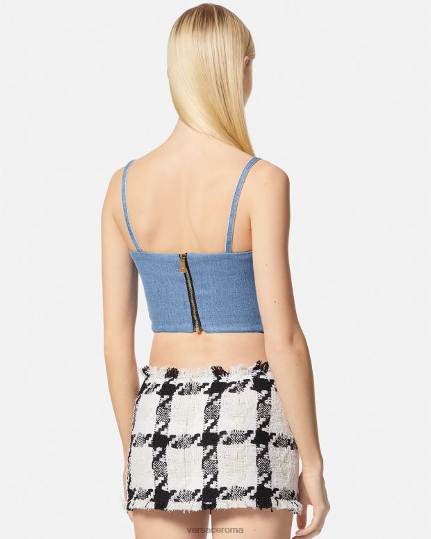 esso Versace donne parte superiore del corsetto in denim azzurro JT08Z228 vestiario