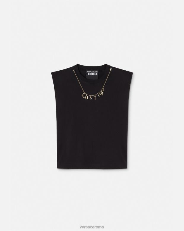 esso Versace donne t-shirt senza maniche con ciondoli nero JT08Z2199 vestiario