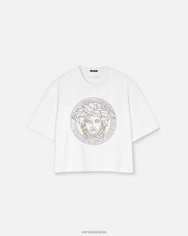 esso Versace donne top corto con borchie medusa bianco JT08Z154 vestiario