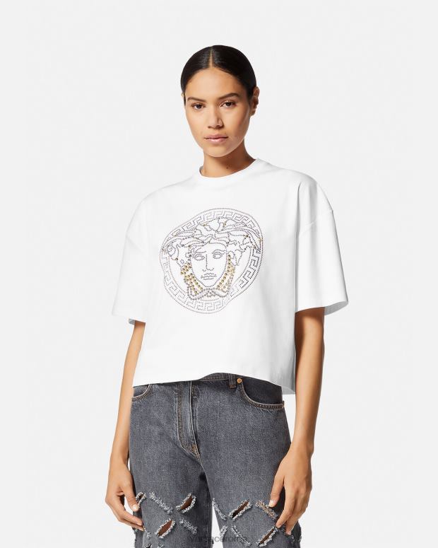 esso Versace donne top corto con borchie medusa bianco JT08Z154 vestiario