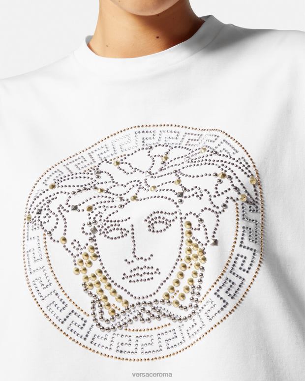 esso Versace donne top corto con borchie medusa bianco JT08Z154 vestiario