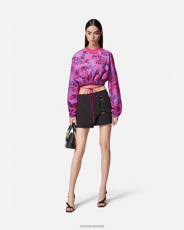 esso Versace donne felpa corta con logo couture fucsia JT08Z2226 vestiario