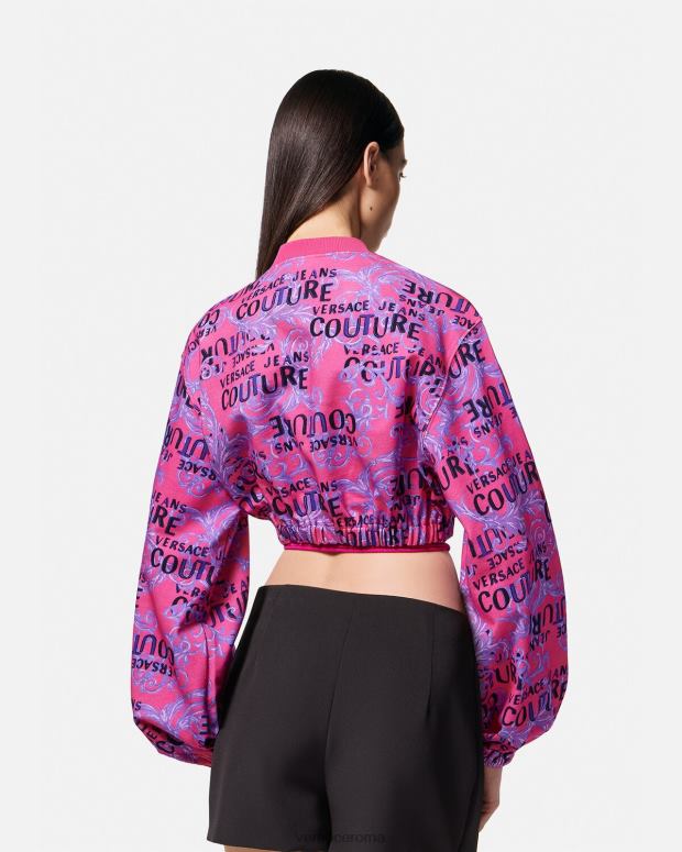 esso Versace donne felpa corta con logo couture fucsia JT08Z2226 vestiario