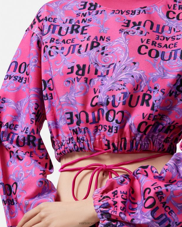 esso Versace donne felpa corta con logo couture fucsia JT08Z2226 vestiario