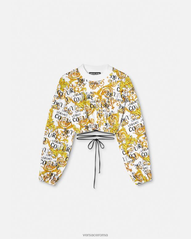 esso Versace donne felpa corta con logo couture oro e bianco JT08Z2225 vestiario