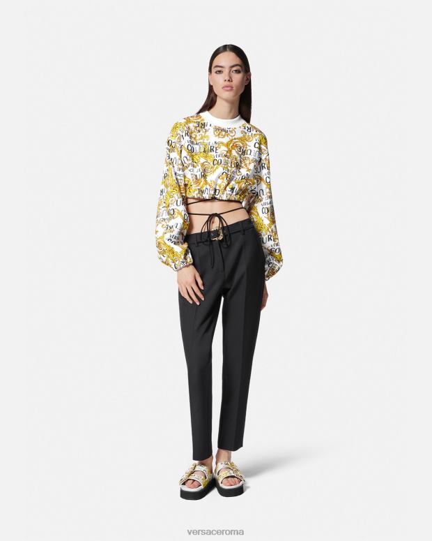 esso Versace donne felpa corta con logo couture oro e bianco JT08Z2225 vestiario