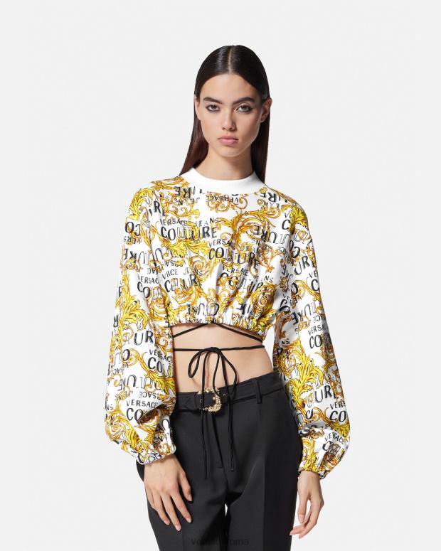 esso Versace donne felpa corta con logo couture oro e bianco JT08Z2225 vestiario