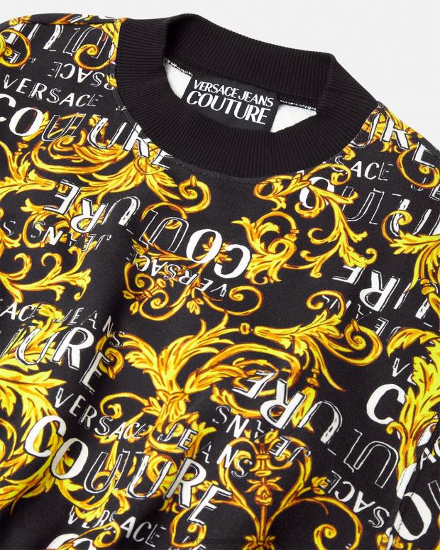 esso Versace donne felpa corta con logo couture oro nero JT08Z2224 vestiario