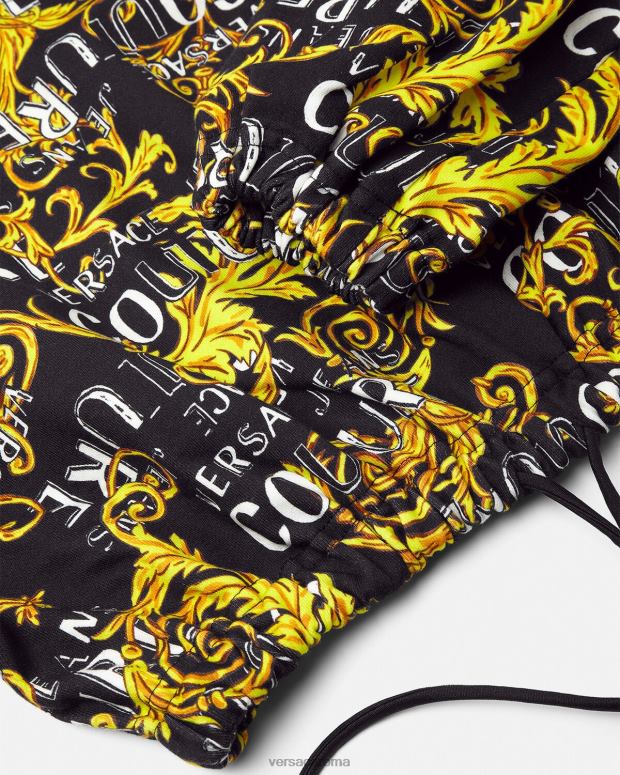 esso Versace donne felpa corta con logo couture oro nero JT08Z2224 vestiario