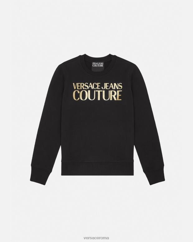 esso Versace donne maglione con logo oro nero JT08Z2155 vestiario