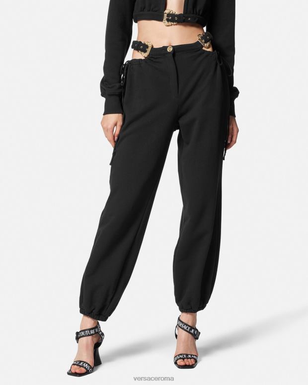 esso Versace donne pantaloni della tuta con fibbia barocca nero JT08Z2244 vestiario