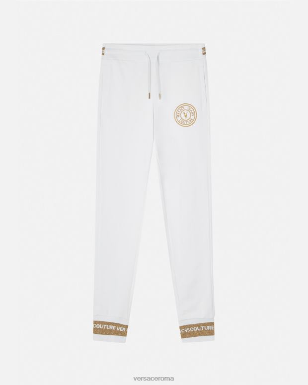 esso Versace donne pantaloni della tuta con stemma a V oro e bianco JT08Z2245 vestiario