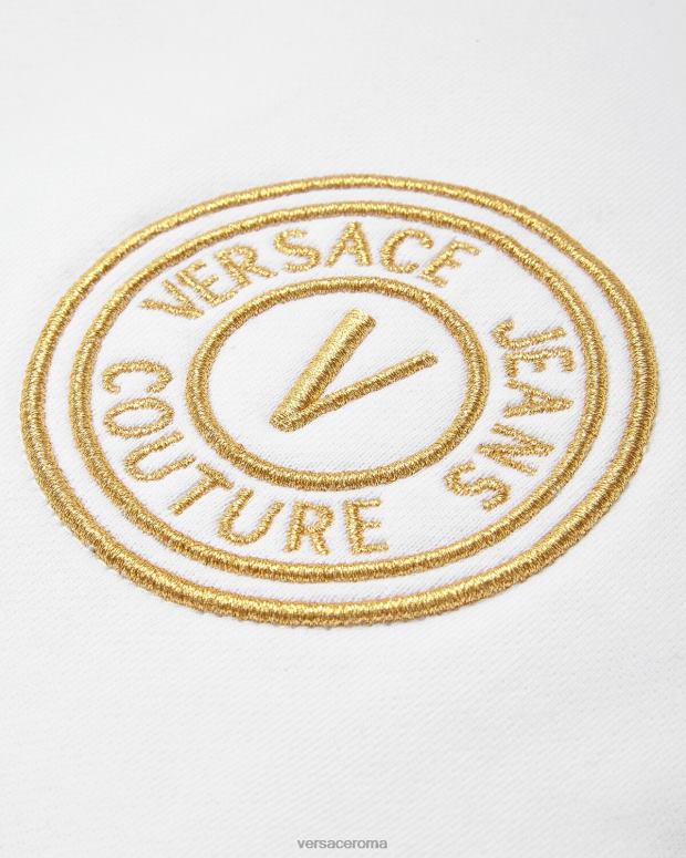 esso Versace donne pantaloni della tuta con stemma a V oro e bianco JT08Z2245 vestiario