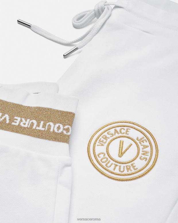 esso Versace donne pantaloni della tuta con stemma a V oro e bianco JT08Z2245 vestiario
