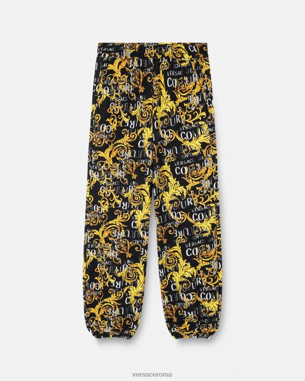 esso Versace donne pantaloni della tuta couture con logo oro nero JT08Z2238 vestiario
