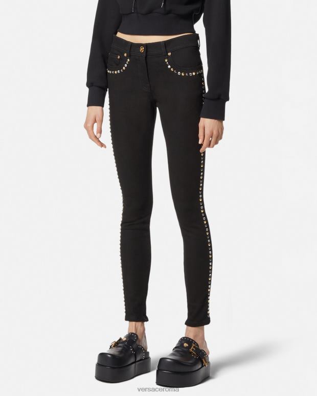 esso Versace donne Jeans skinny con borchie medusa nero JT08Z214 vestiario