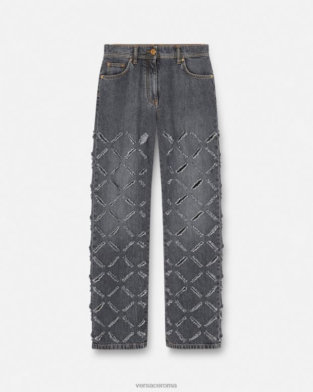 esso Versace donne jeans a gamba larga tagliati grigio JT08Z226 vestiario