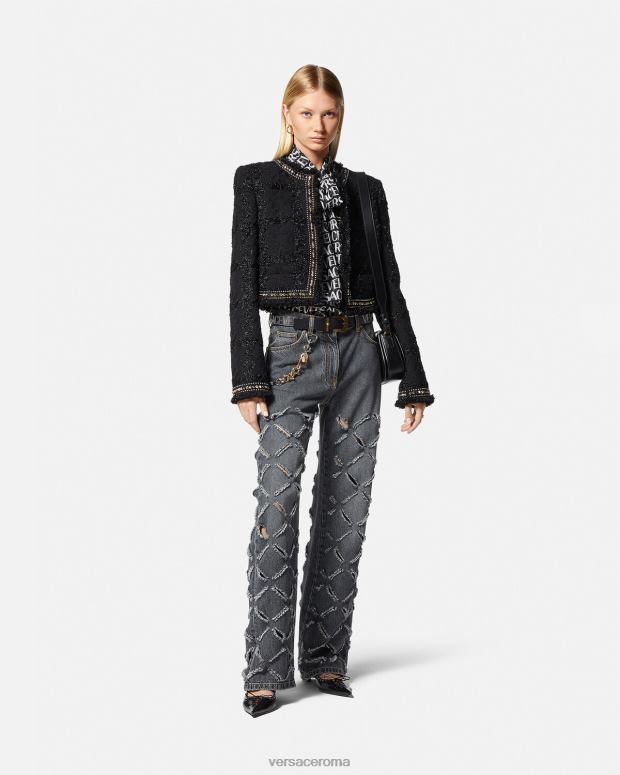 esso Versace donne jeans a gamba larga tagliati grigio JT08Z226 vestiario