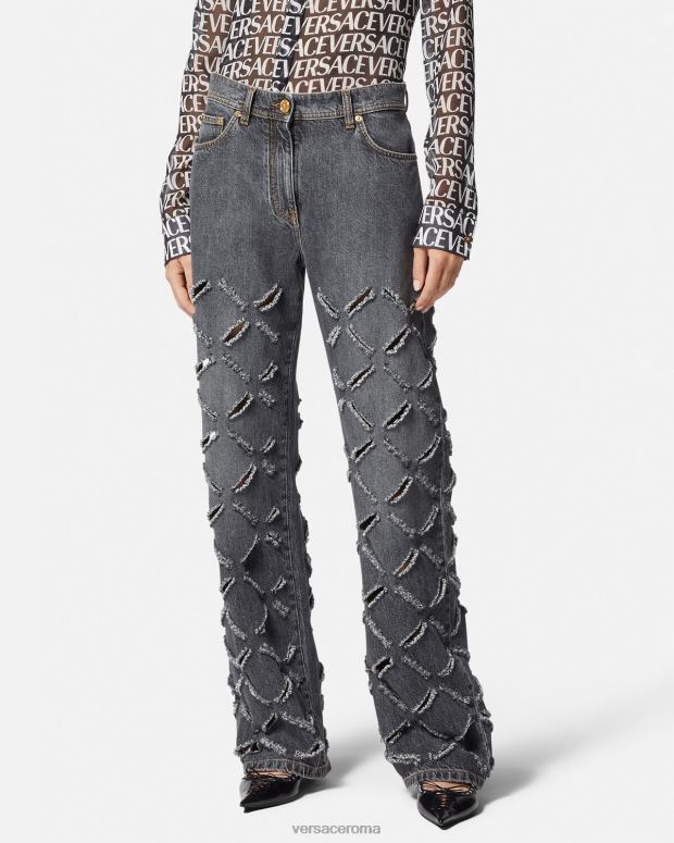 esso Versace donne jeans a gamba larga tagliati grigio JT08Z226 vestiario
