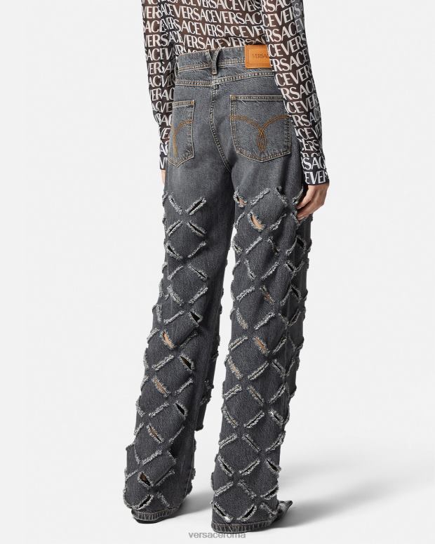esso Versace donne jeans a gamba larga tagliati grigio JT08Z226 vestiario