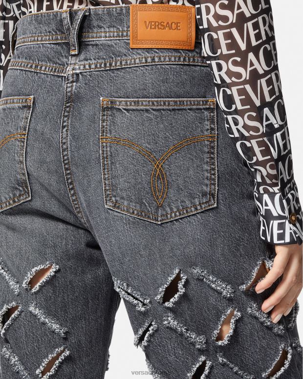 esso Versace donne jeans a gamba larga tagliati grigio JT08Z226 vestiario