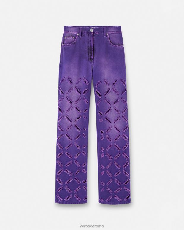 esso Versace donne jeans con medusa tagliati Viola JT08Z207 vestiario