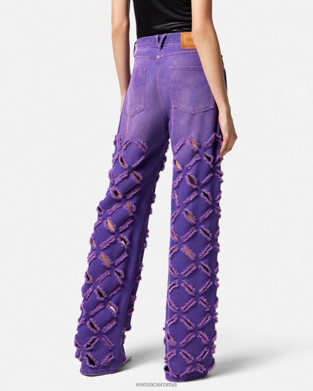esso Versace donne jeans con medusa tagliati Viola JT08Z207 vestiario