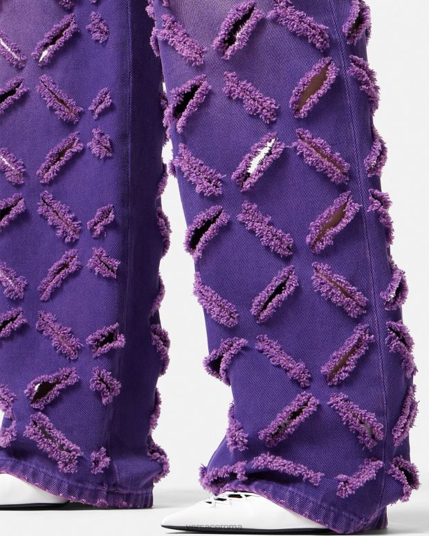 esso Versace donne jeans con medusa tagliati Viola JT08Z207 vestiario