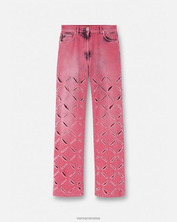 esso Versace donne jeans con medusa tagliati rosa JT08Z206 vestiario